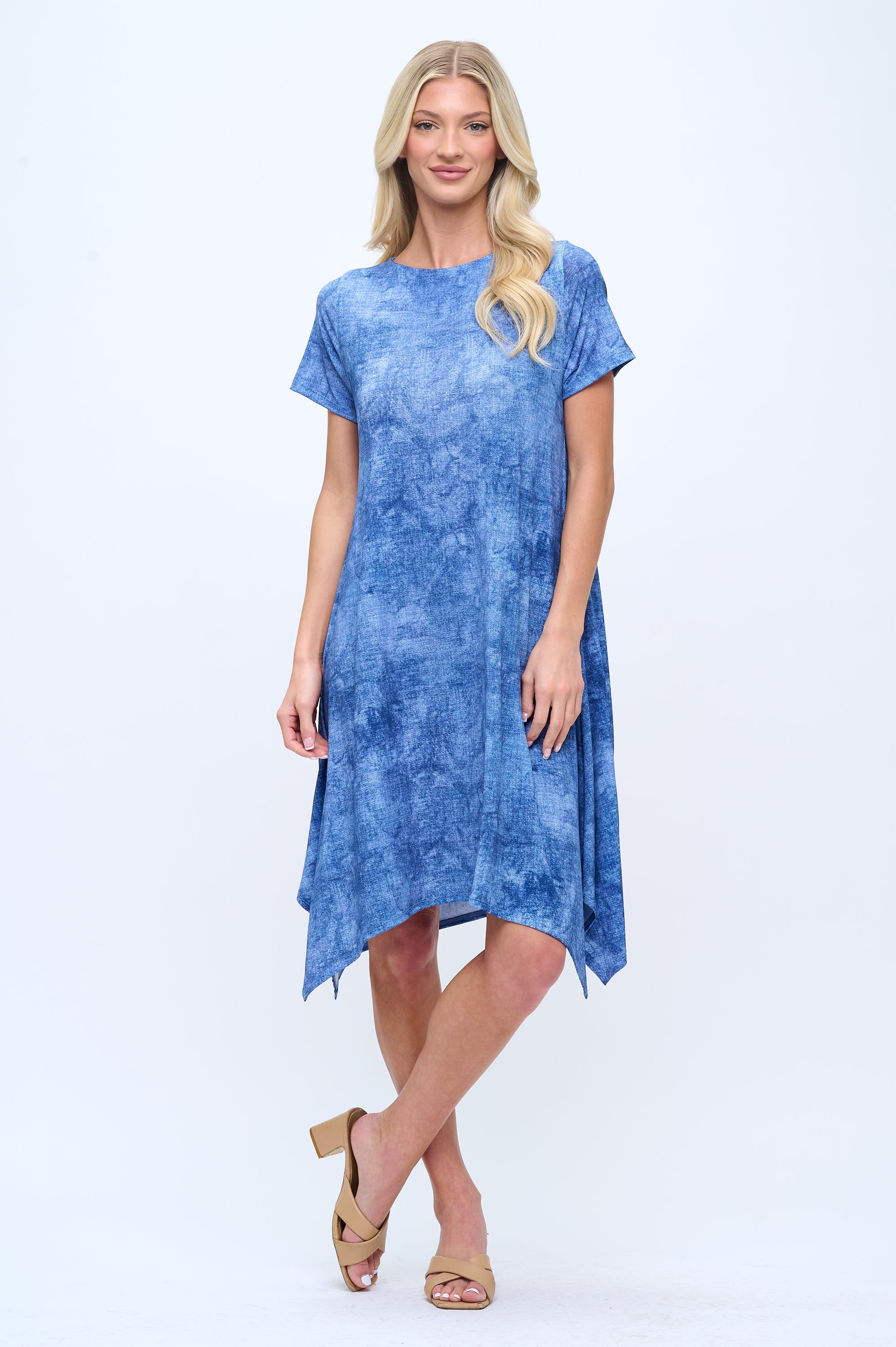 Boat Neckline Shark Bite Hem Dress-7096HT-SRD1-D003