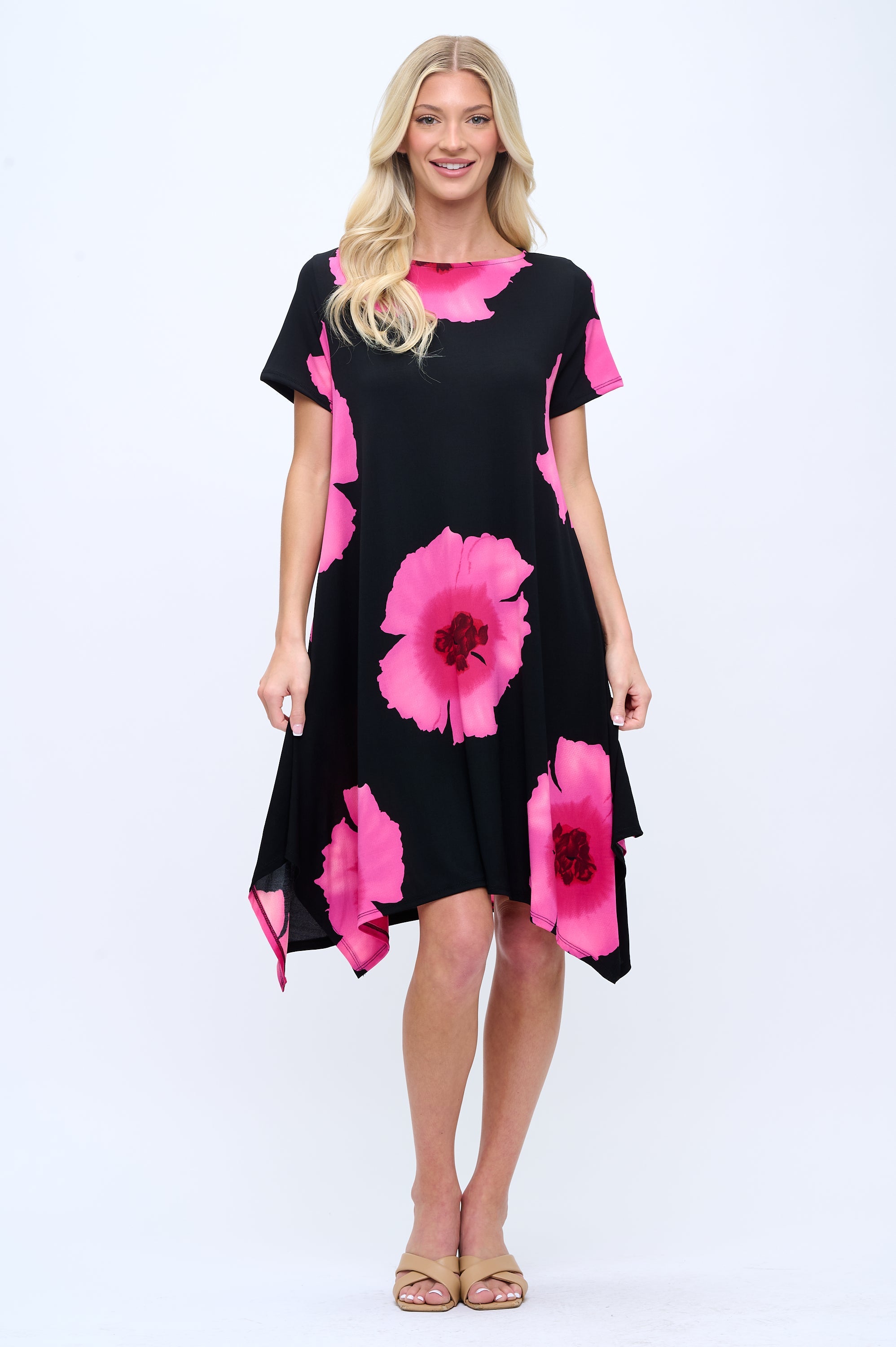 Boat Neckline Shark Bite Hem Dress-7096HT-SRP1-W113