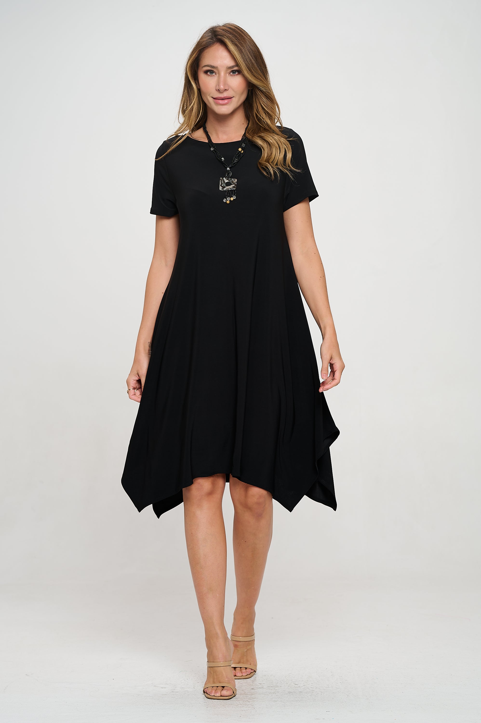 Boat Neckline Shark Bite Hem Dress-7096HT-SRS1