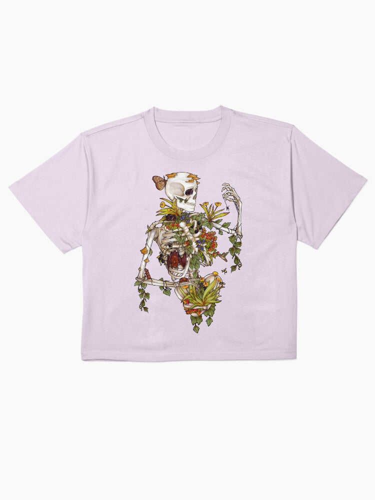 Bones And Botany Dark Aesthetic Boxy T-Shirt Cottagecore Goth