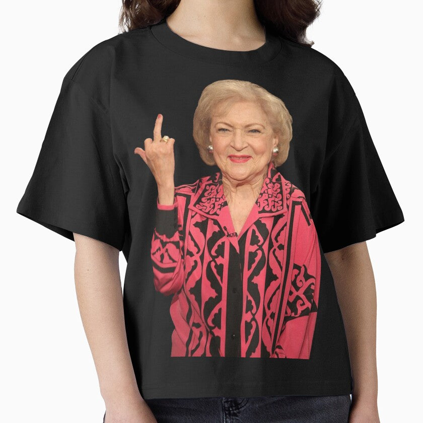 Betty White Middle Finger Boxy T-Shirt Iconic Legend Graphic Black