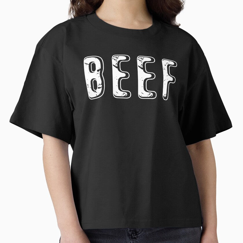 Beef Meat Cuts Graphic Boxy T-Shirt Butcher Shop Style Design Black
