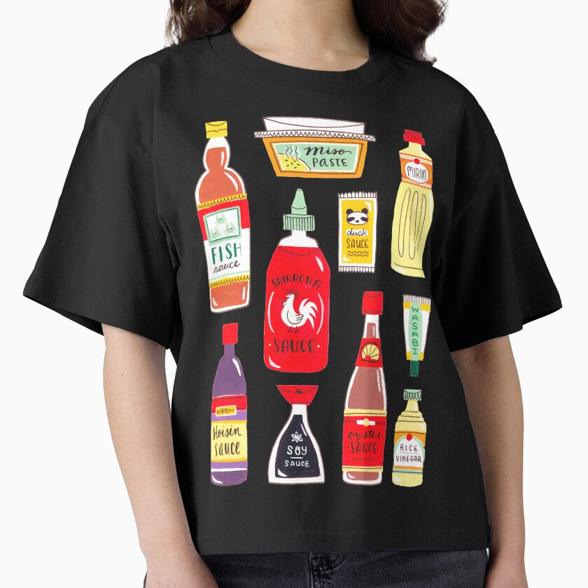 Asian Seasonings Shirt Culinary Spice Graphic Boxy Tee Black