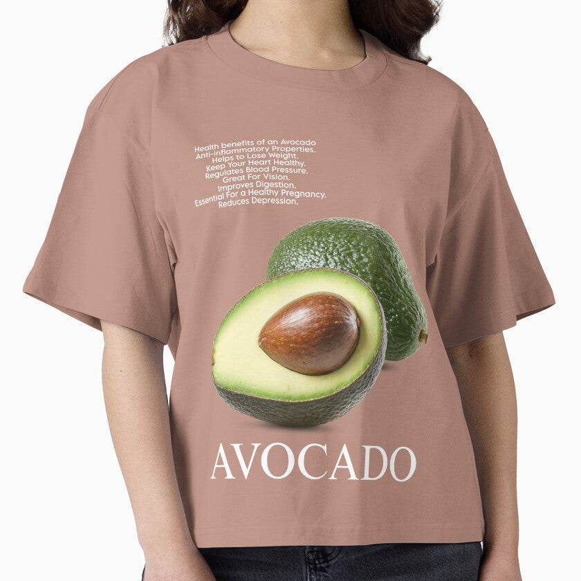 Avocado Fruit Graphic Shirt Healthy Foodie Boxy Tee Hazy Pink
