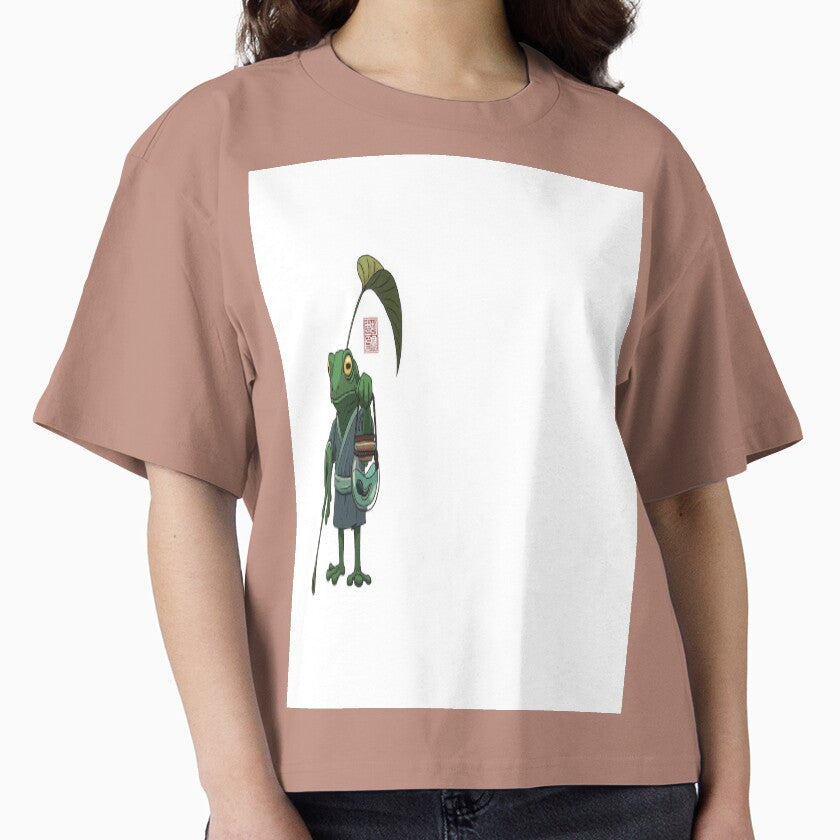 A Frog And His Son Retro Boxy T-Shirt Cute Cottagecore Design Hazy Pink