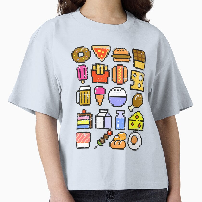 8 Bit Foodie Distressed Shirt Retro Video Game Food Tee Powder