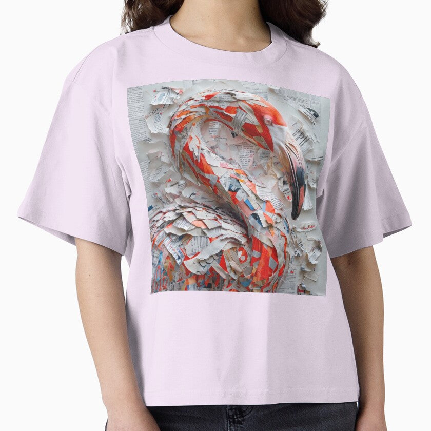 Bold Flamingo Collage Shirt Artistic Wildlife Boxy Tee Orchid