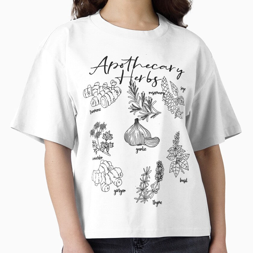 Apothecary Herbs Vintage Botanical Boxy T-Shirt Cottagecore Art White
