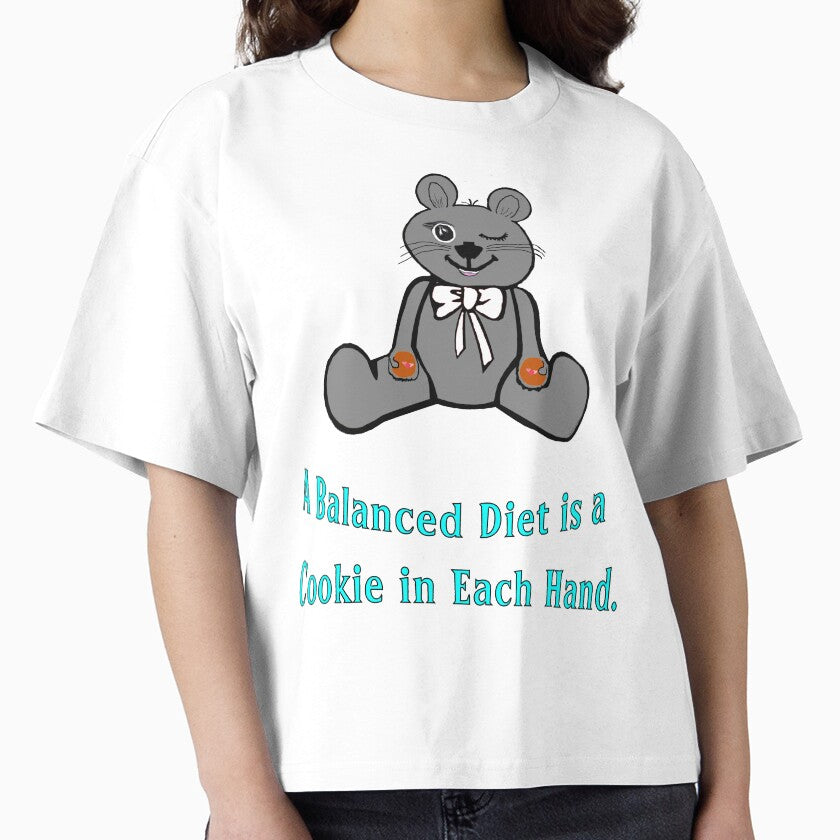 A Balanced Diet 2 Funny Foodie Boxy T-Shirt Humorous Graphic Shirt White