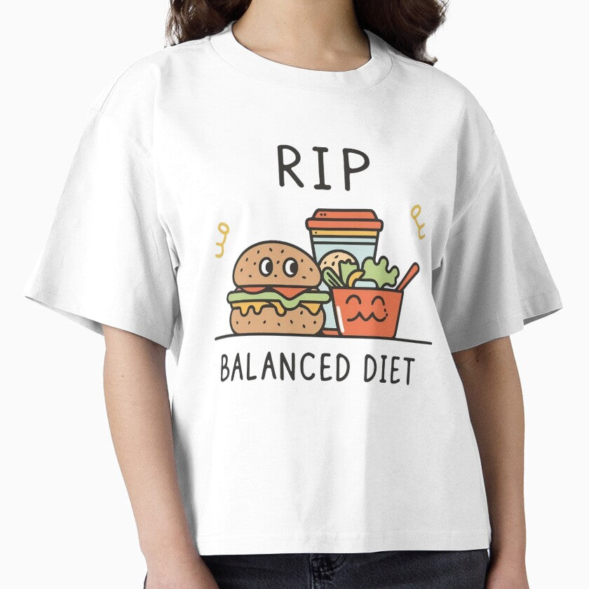 Balanced Diet Foodie Humor Boxy T-Shirt Funny Healthy Eating Shirt White