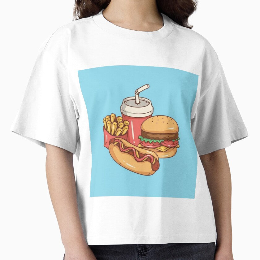 Breakfast Packs Foodie Graphic Boxy T-Shirt Morning Meal Design White